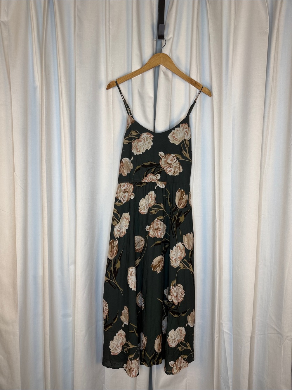 a new day Dark Green Floral Spaghetti-Strap Midi Dress